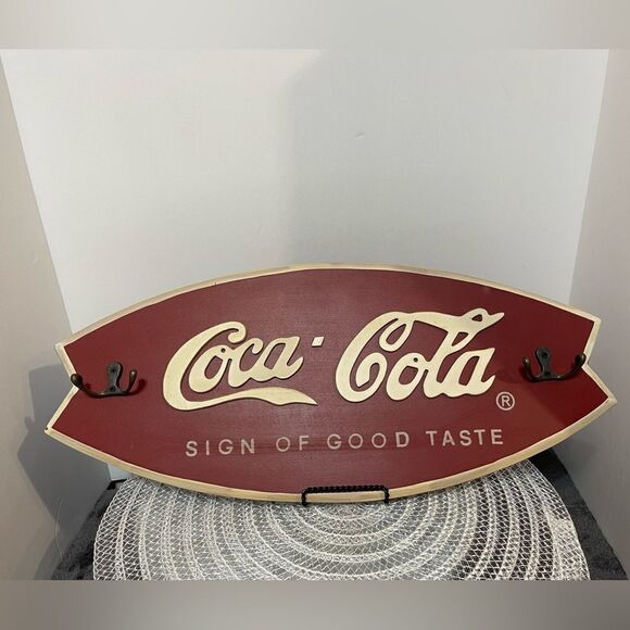 Coca Cola Wooden Sign with Hooks - Picture 3 of 7